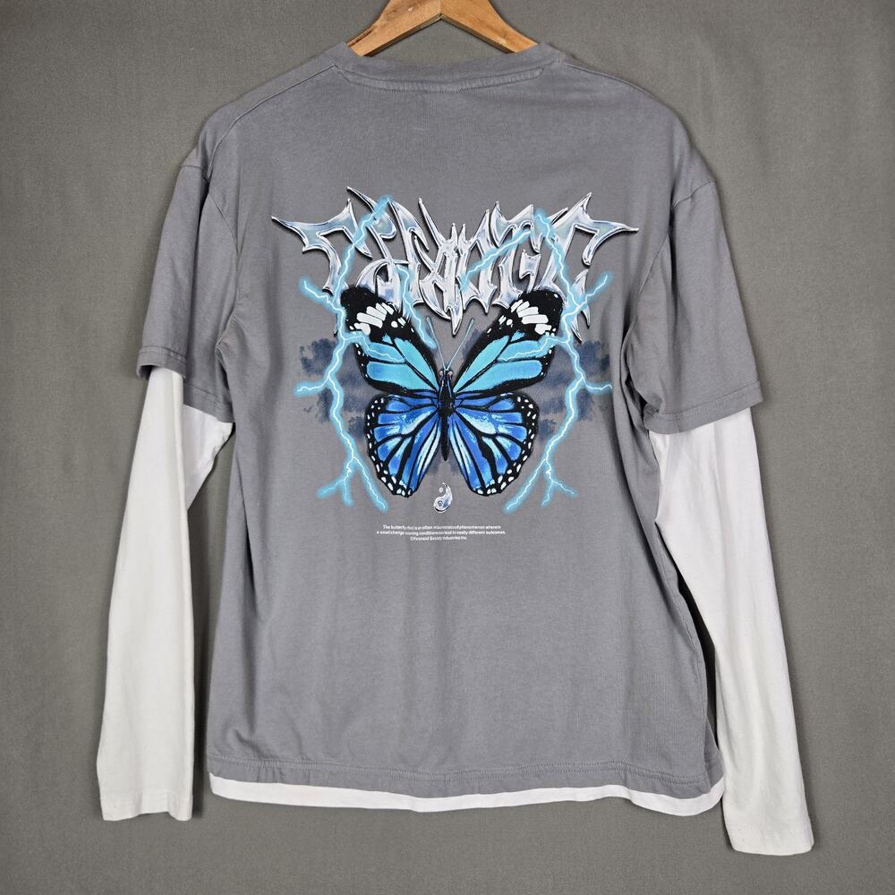 FSBN Y2K Twofer Chaotic Butterfly Graphic T Shirt Skater Futuristic Punk Mens S